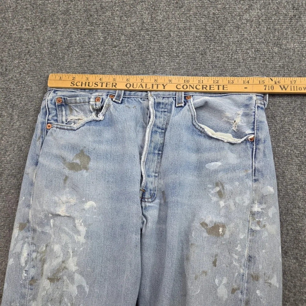 Vintage Levis 501 Jeans 30x32 Light Wash 90s Distressed Paint Splatter USA Made